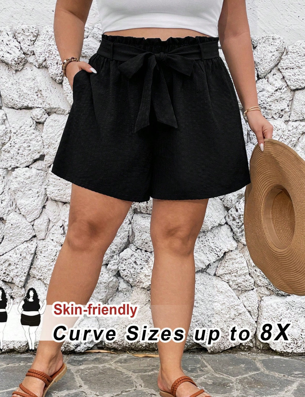Shein Curve+ rövidnadrág, fekete