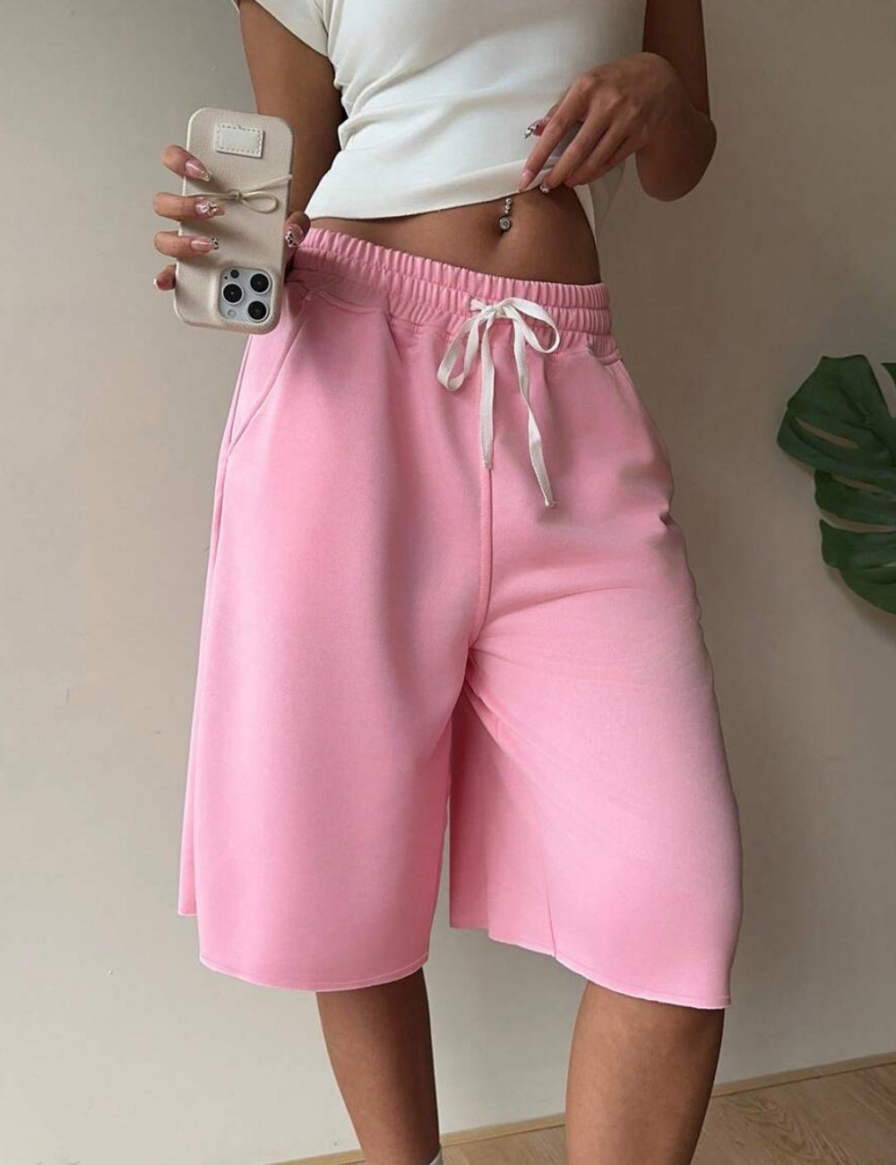 Pantaloni scurți Shein Curve+, roz