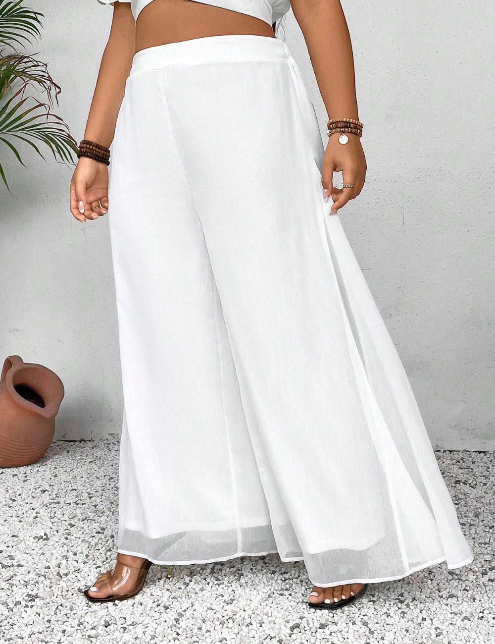 Pantaloni Shein Curve+, alb