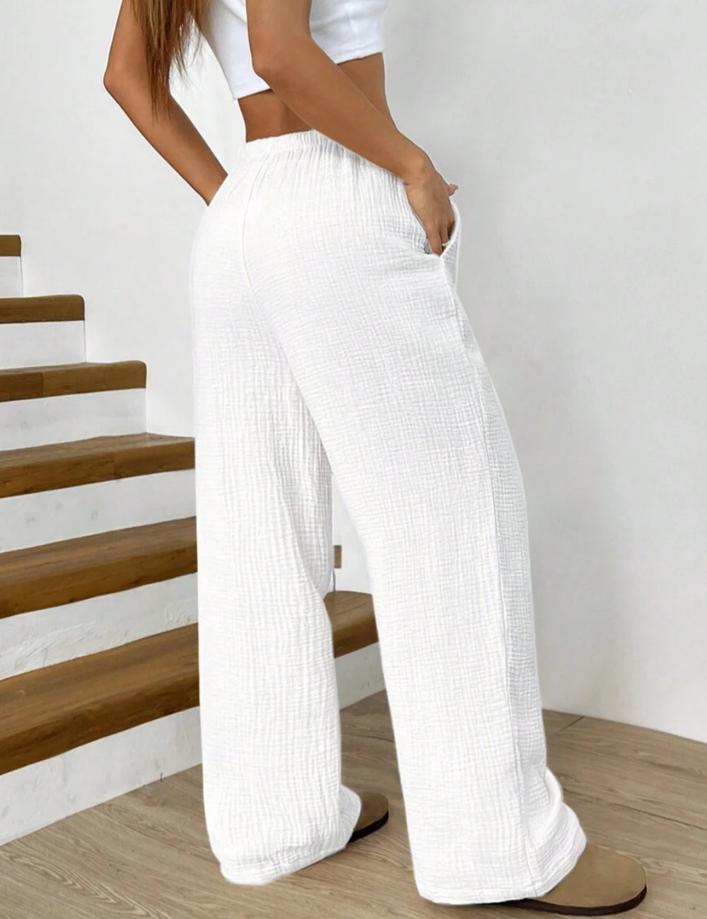 Pantaloni Shein Curve+, alb