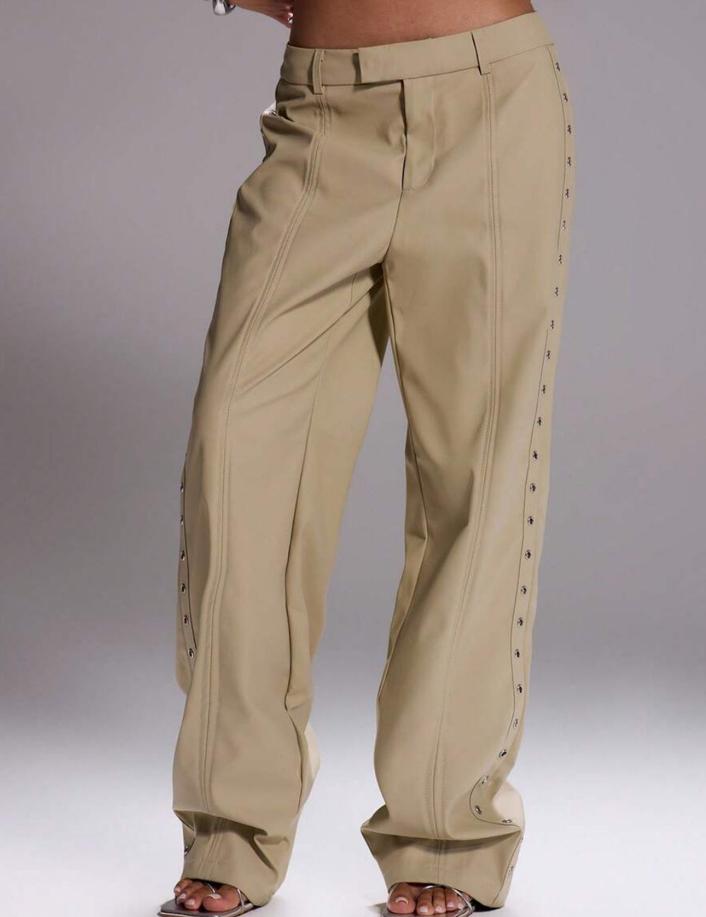 Pantaloni din imitatie de piele Shein, bej