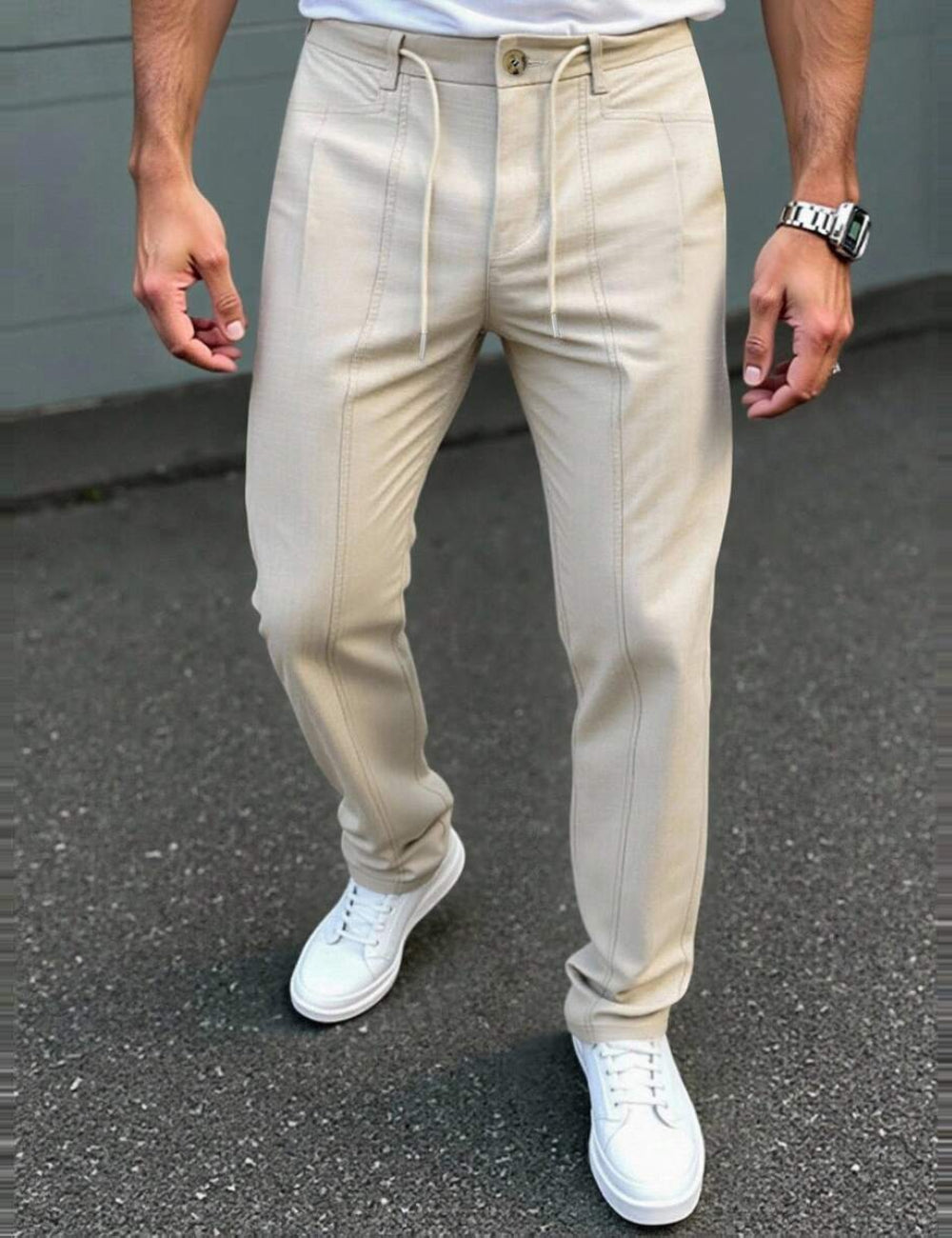 Pantaloni Shein MANFINITY, crem