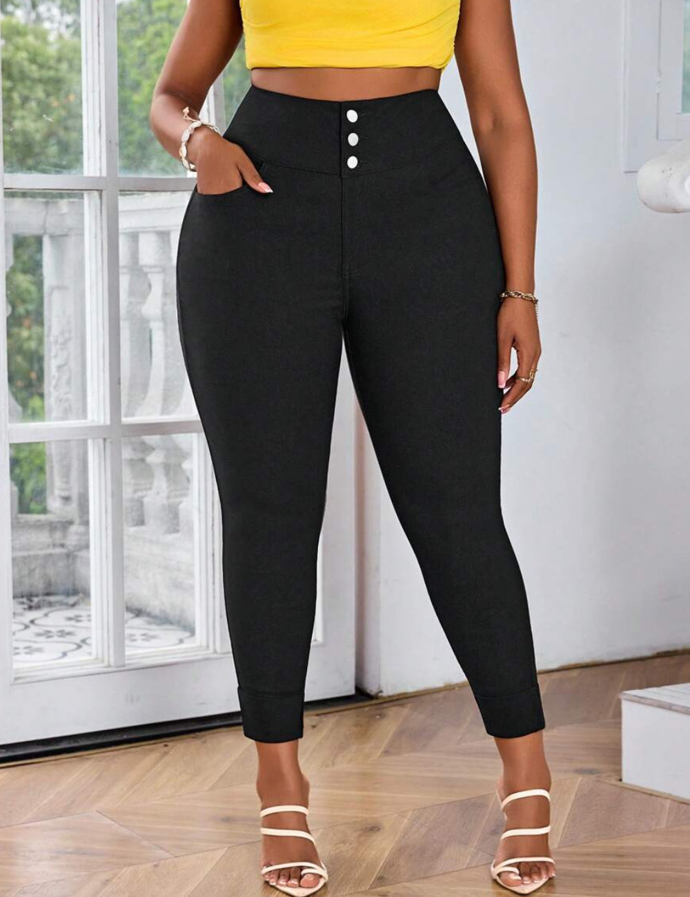 Shein Curve+ nadrág, fekete