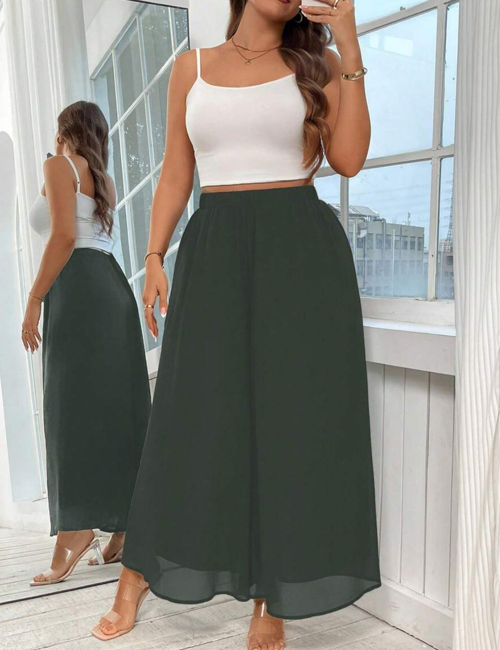 Shein Curve+ nadrág, zöld
