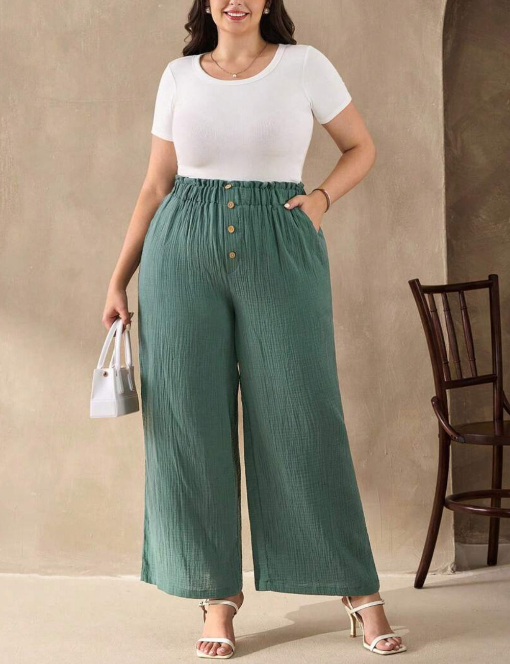 Shein Curve+ nadrág, zöld