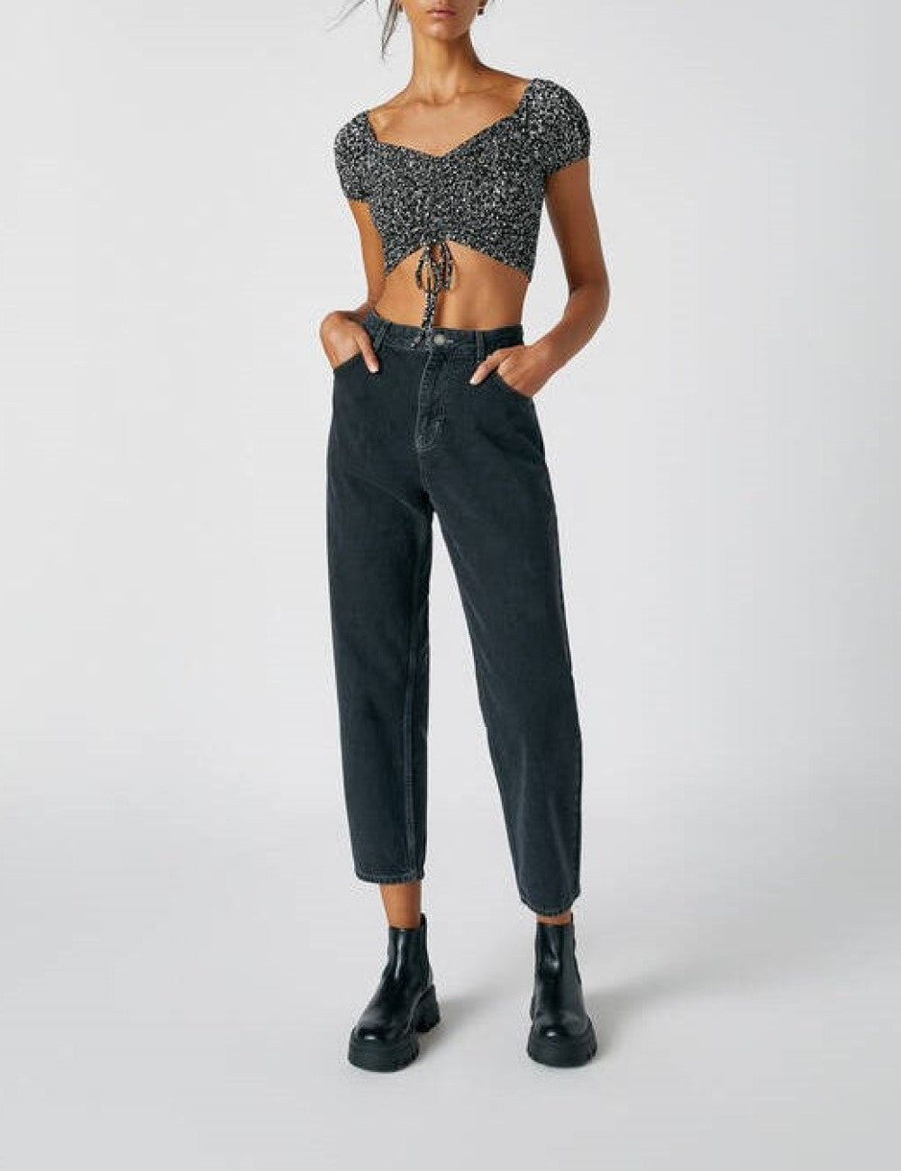 Pulóver, fekete, Pull&Bear