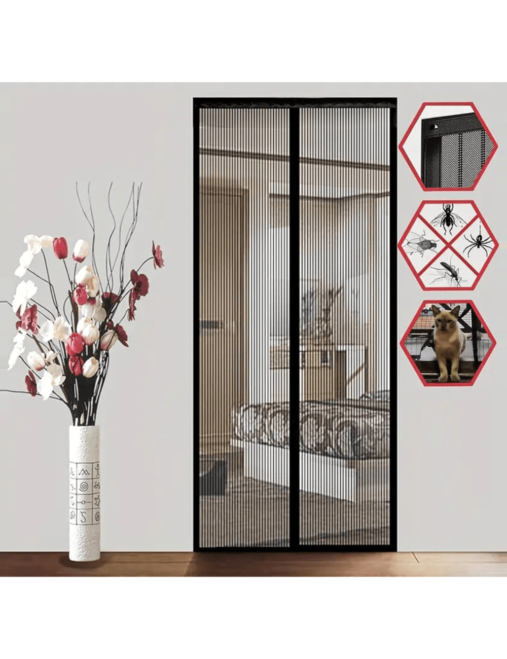 Plasă de țânțari magnetică pentru ușă Shein, negru