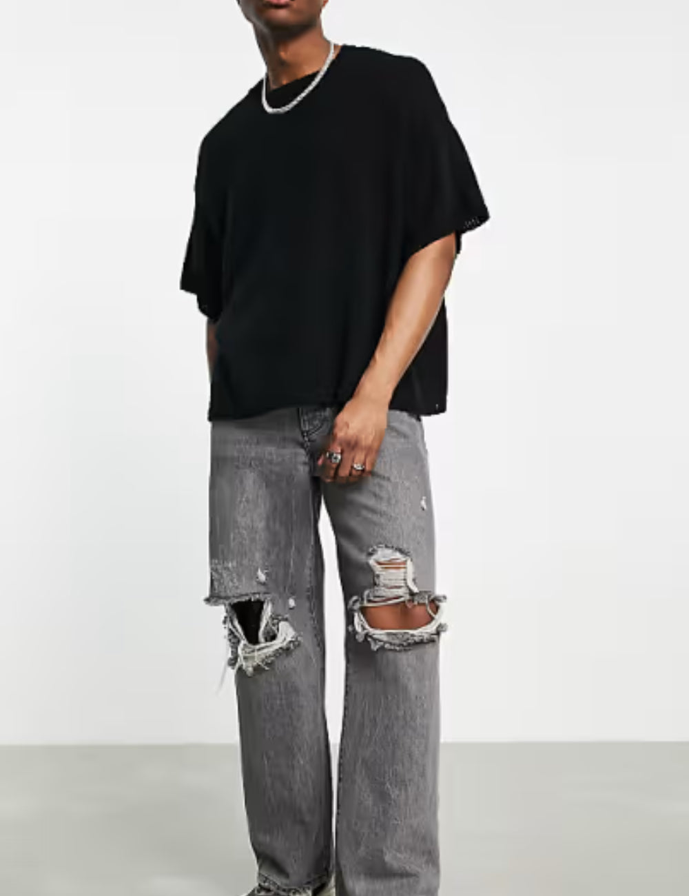 Pulover cu mânecă scurtă ASOS, negru