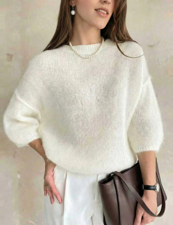 Pulover cu mânecă scurtă Shein, crem