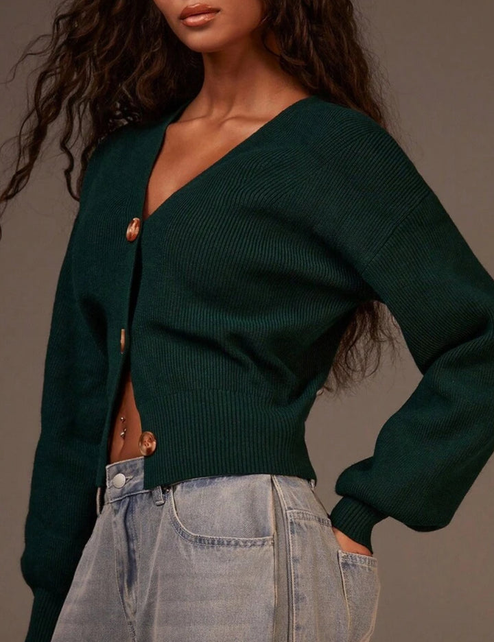 Pulover cu nasturi Shein, verde