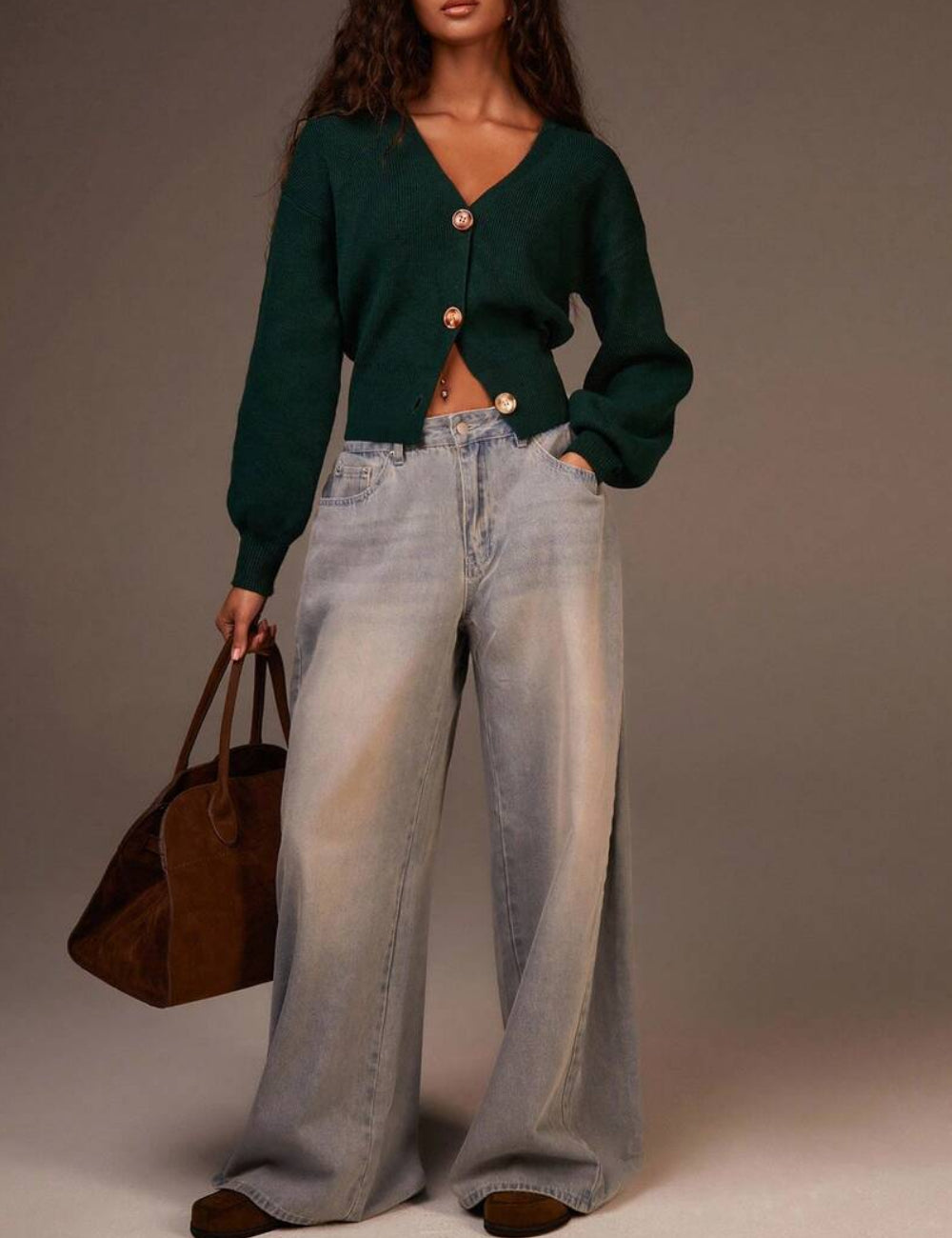 Pulover cu nasturi Shein, verde