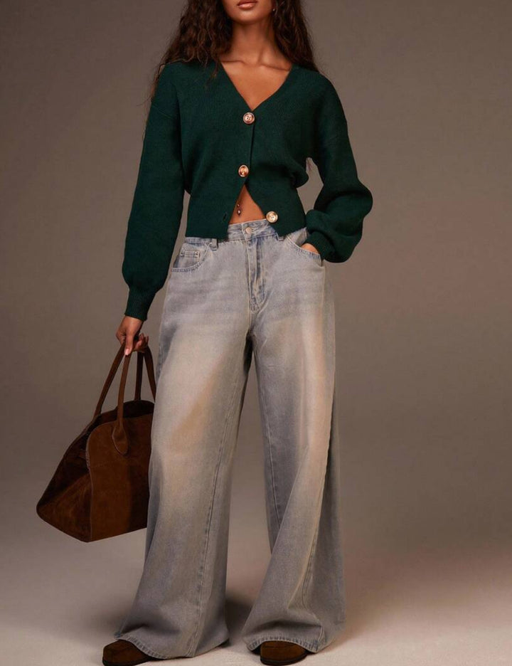 Pulover cu nasturi Shein, verde