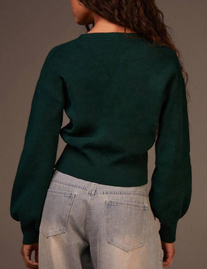 Pulover cu nasturi Shein, verde