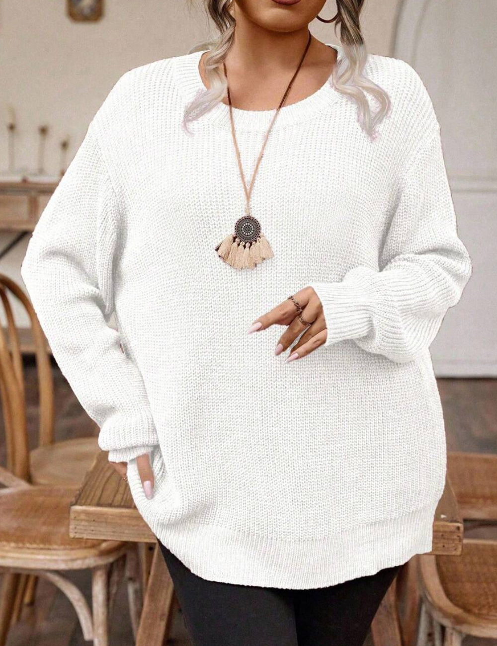 Pulover Shein Curve+, crem
