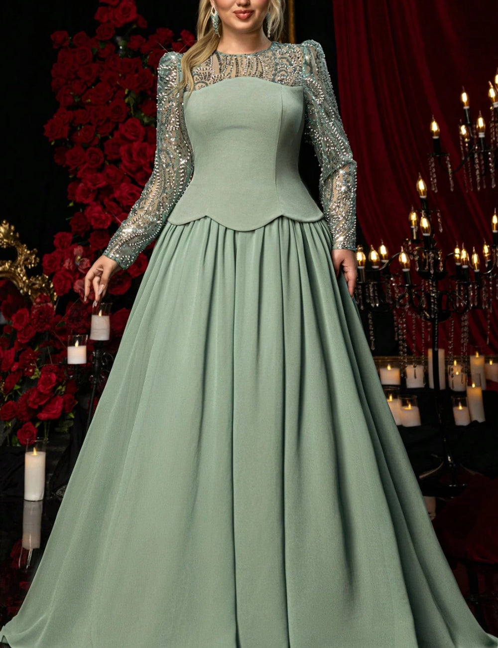 Rochie de ocazie Shein Curve+, verde