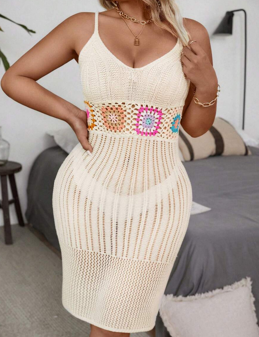 Shein Curve+ strandruha, krémszínű