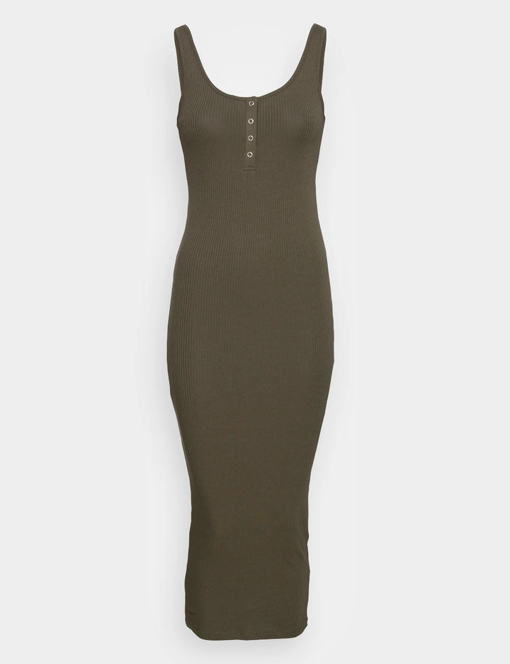 Rochie maxi Pieces, kaki