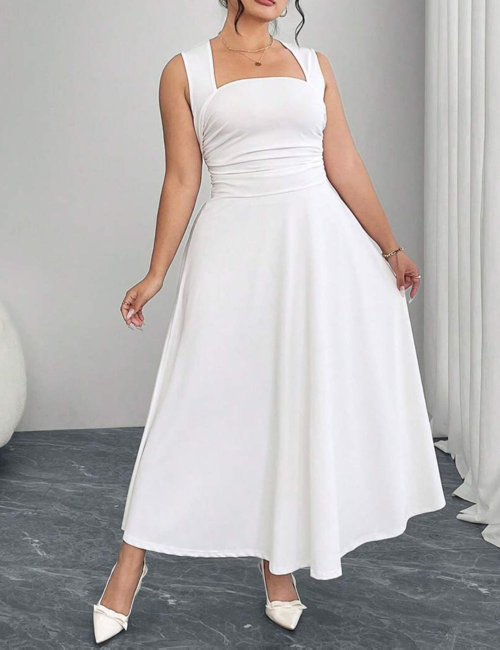 Rochie maxi Shein Curve+, alb