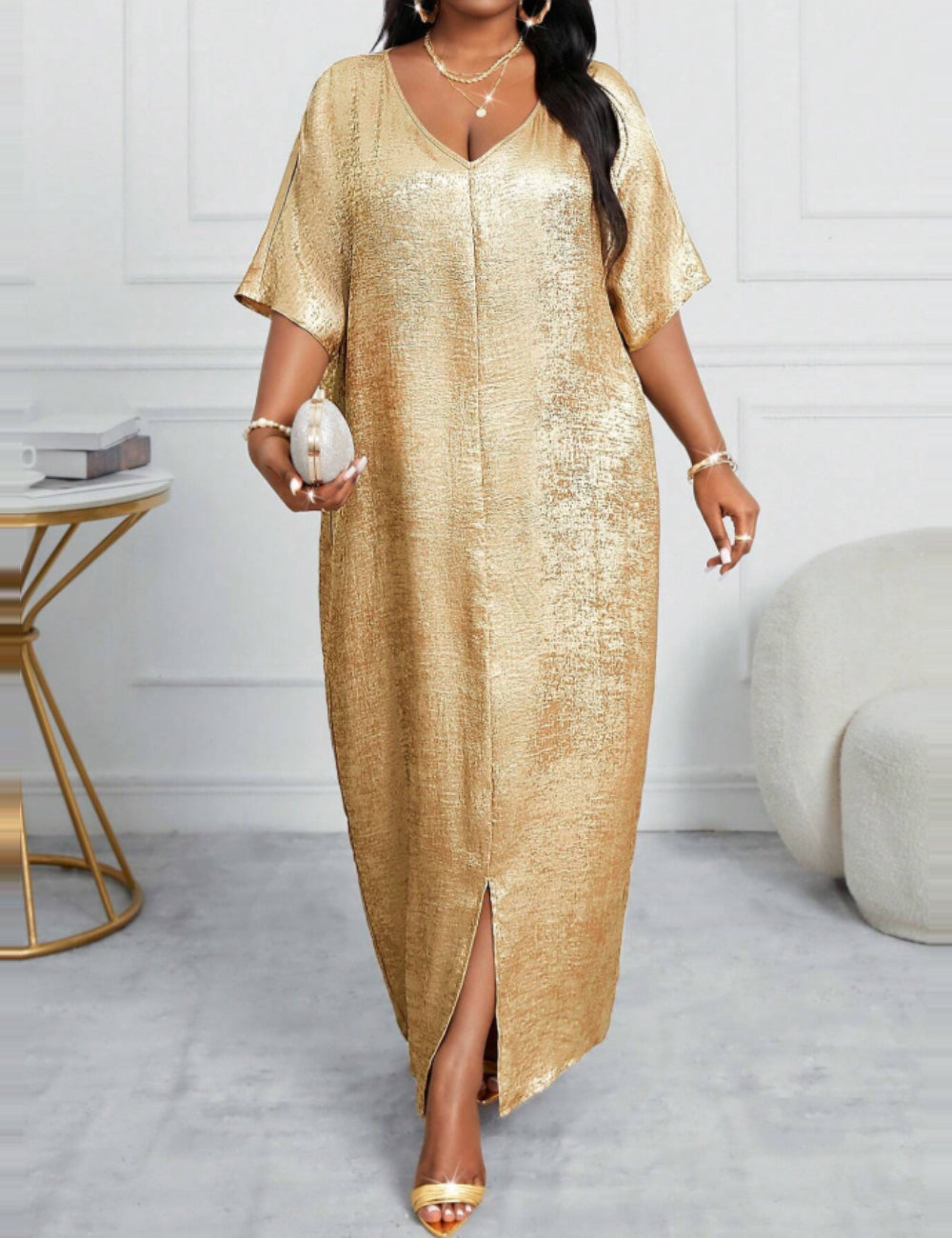 Rochie maxi Shein Curve+, auriu