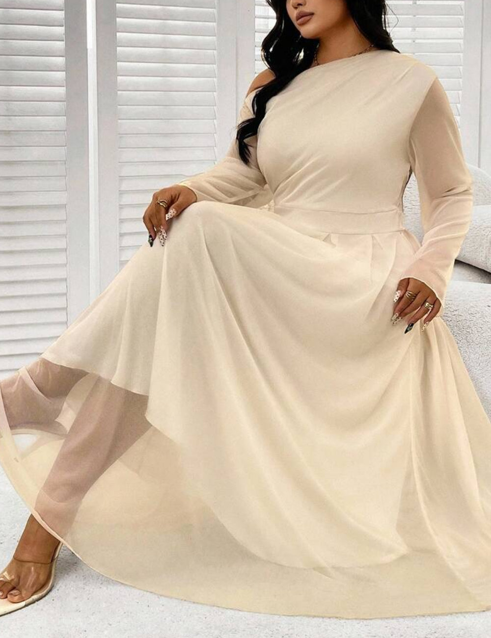 Rochie maxi Shein Curve+, bej
