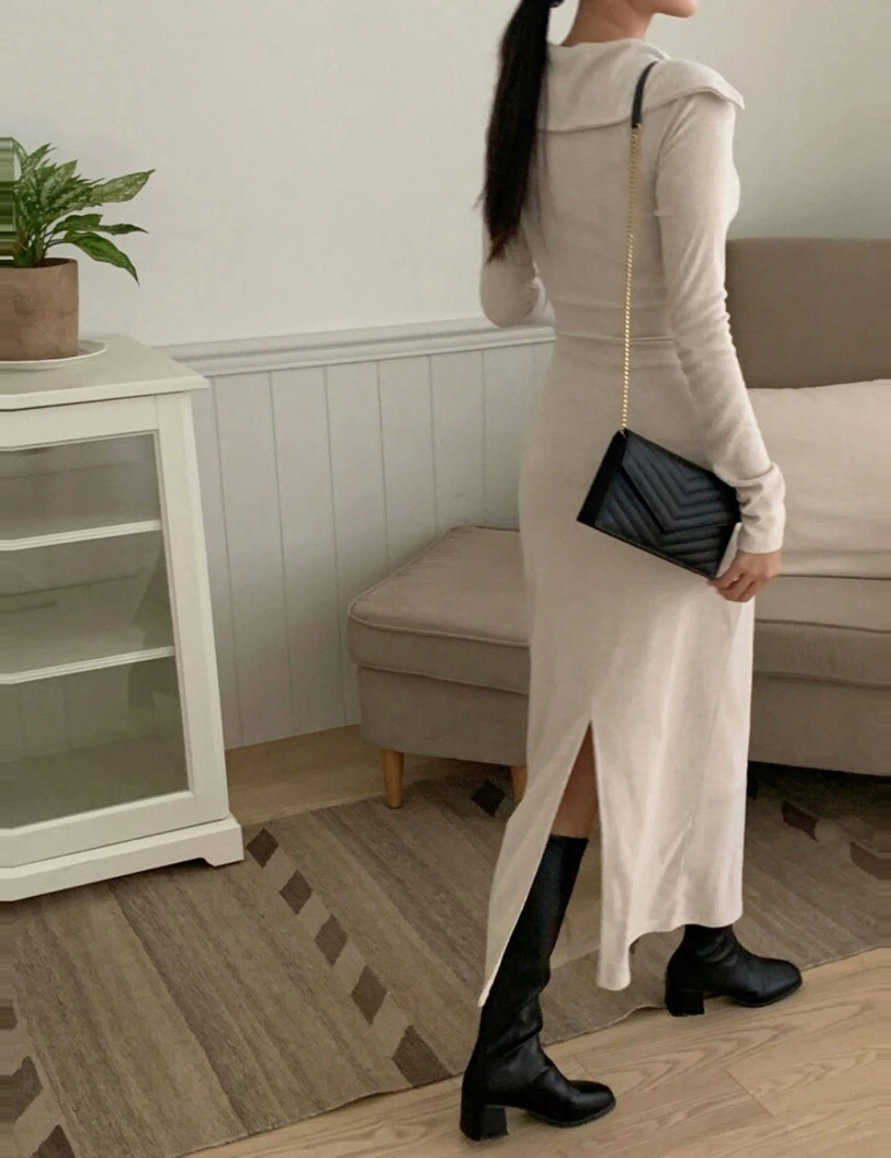Shein DAZY maxi ruha, krém