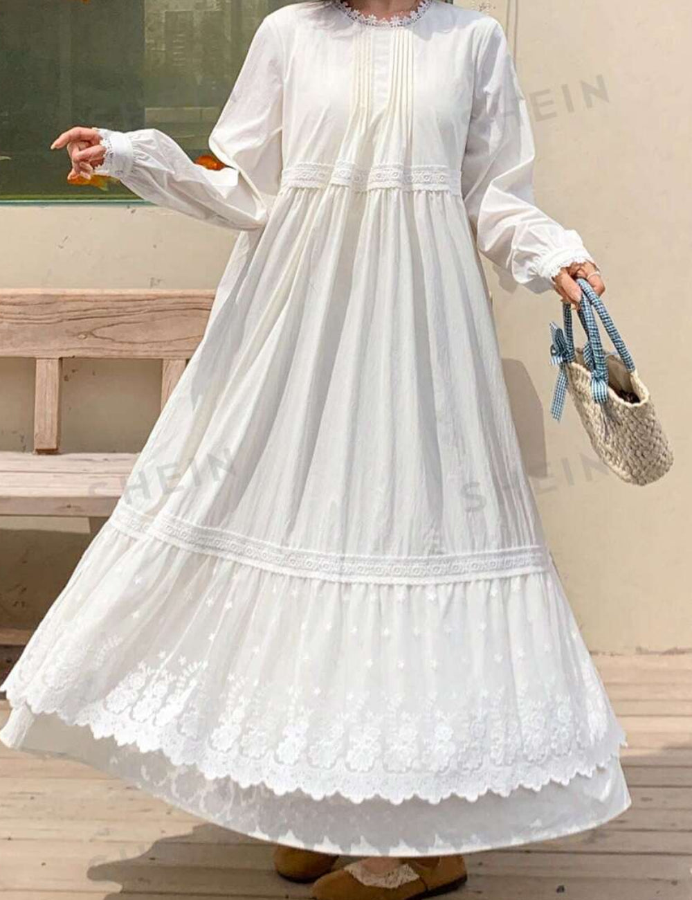 Shein FRIFUL maxi ruha, krém