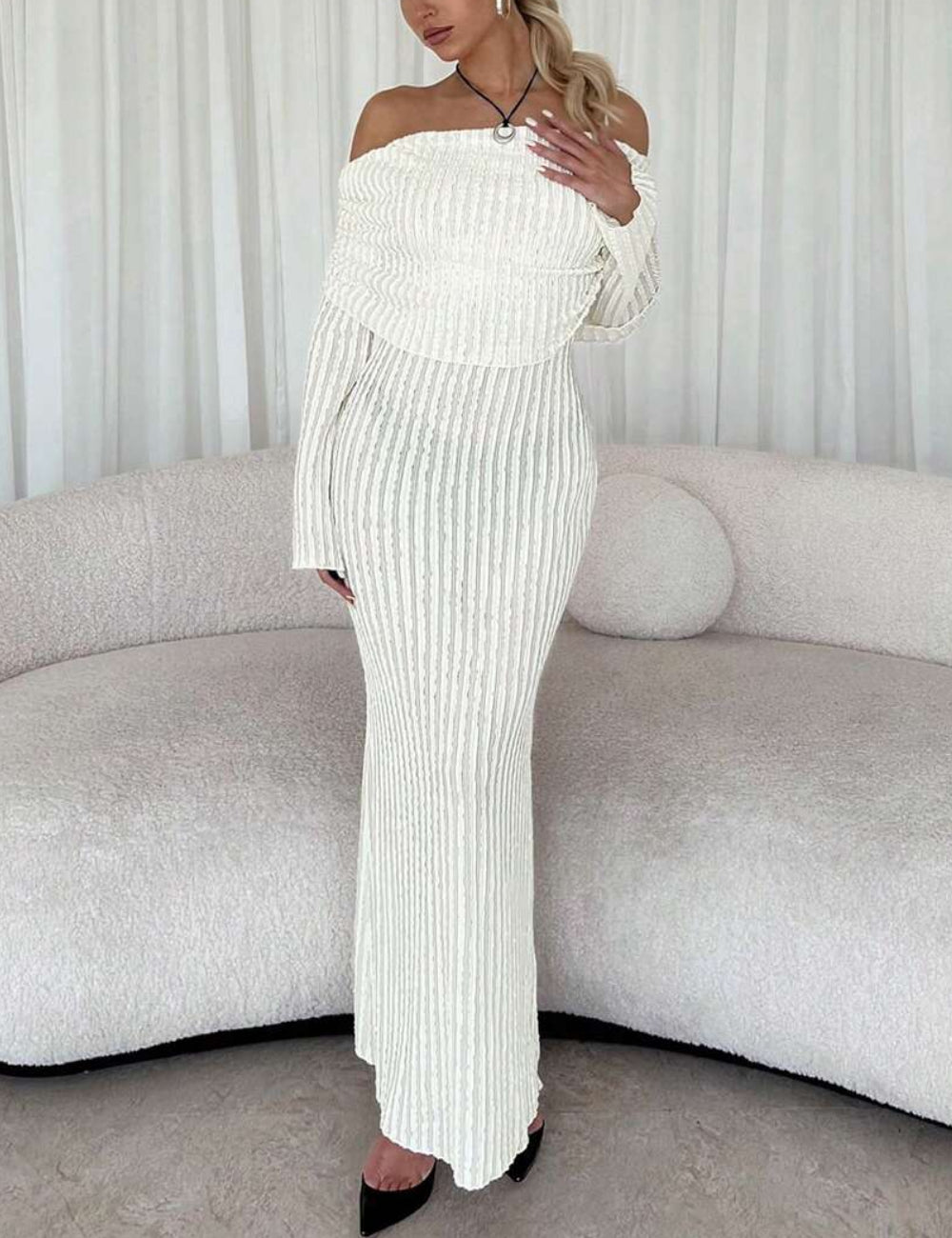 Shein maxi ruha, krémszínű