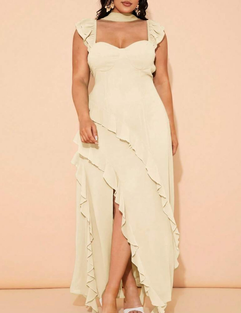 Rochie maxi Shein Curve+, crem