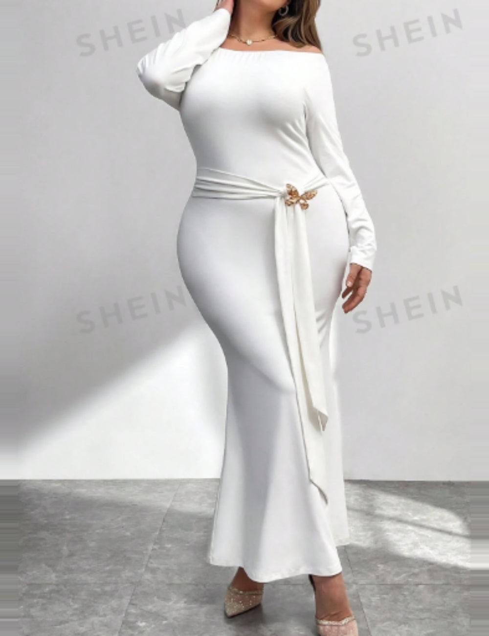 Rochie maxi Shein Curve+, alb