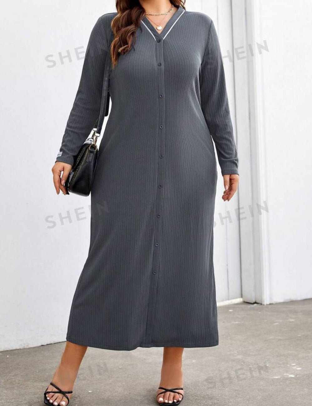 Shein Curve+ maxi ruha, szürke