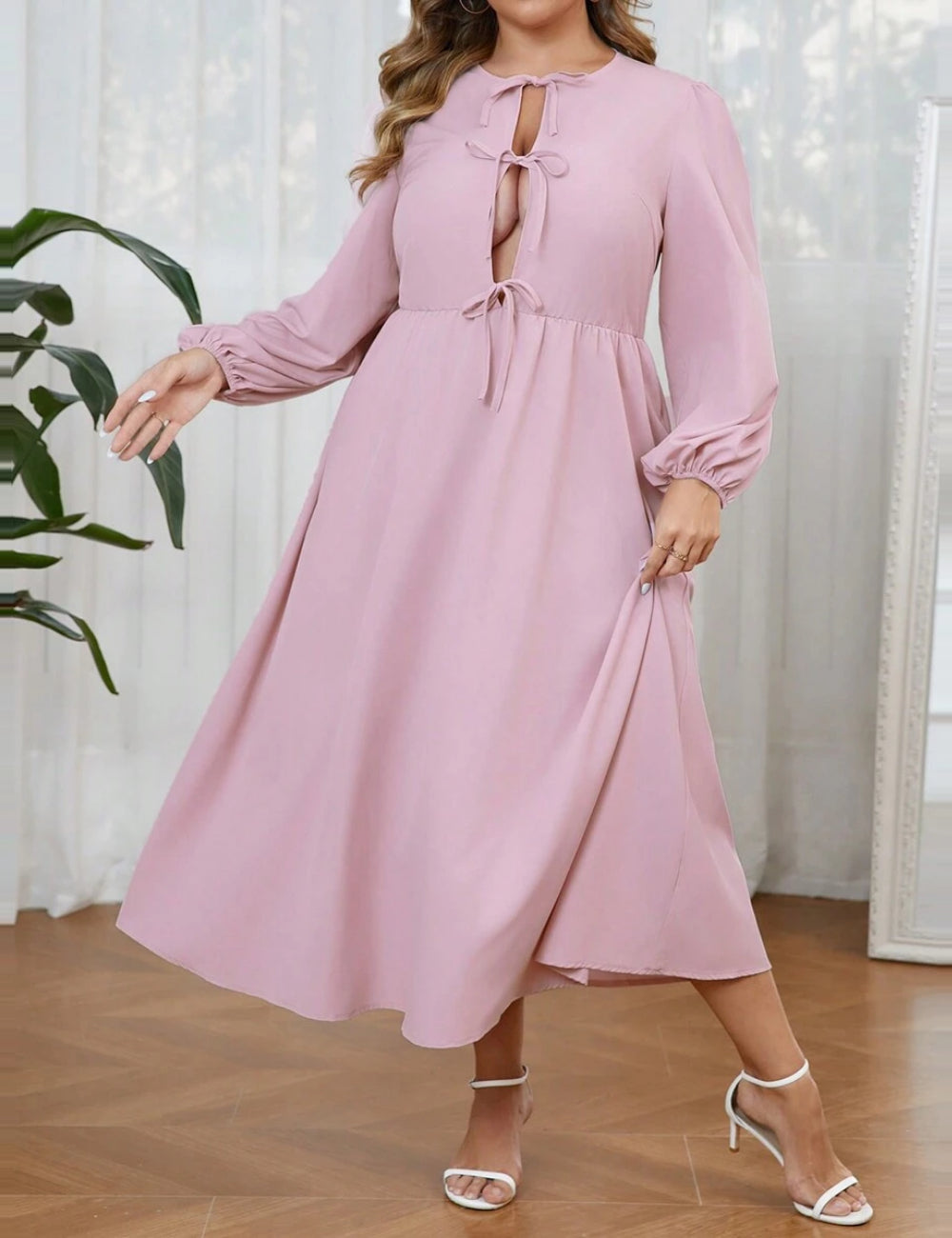 Shein Curve+ maxi ruha, rózsaszín