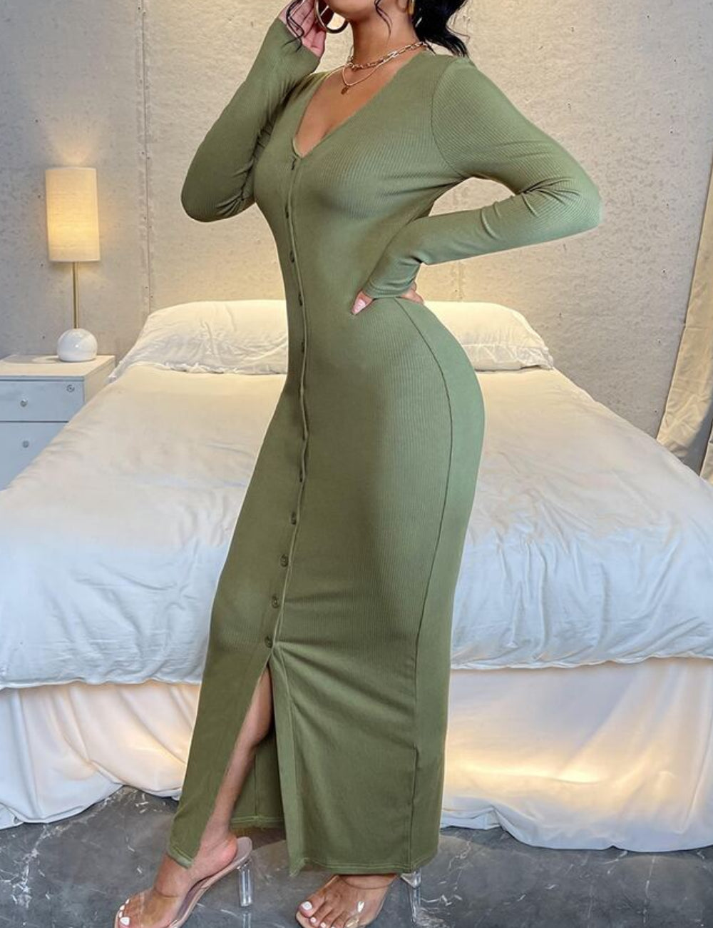 Rochie maxi Shein, kaki
