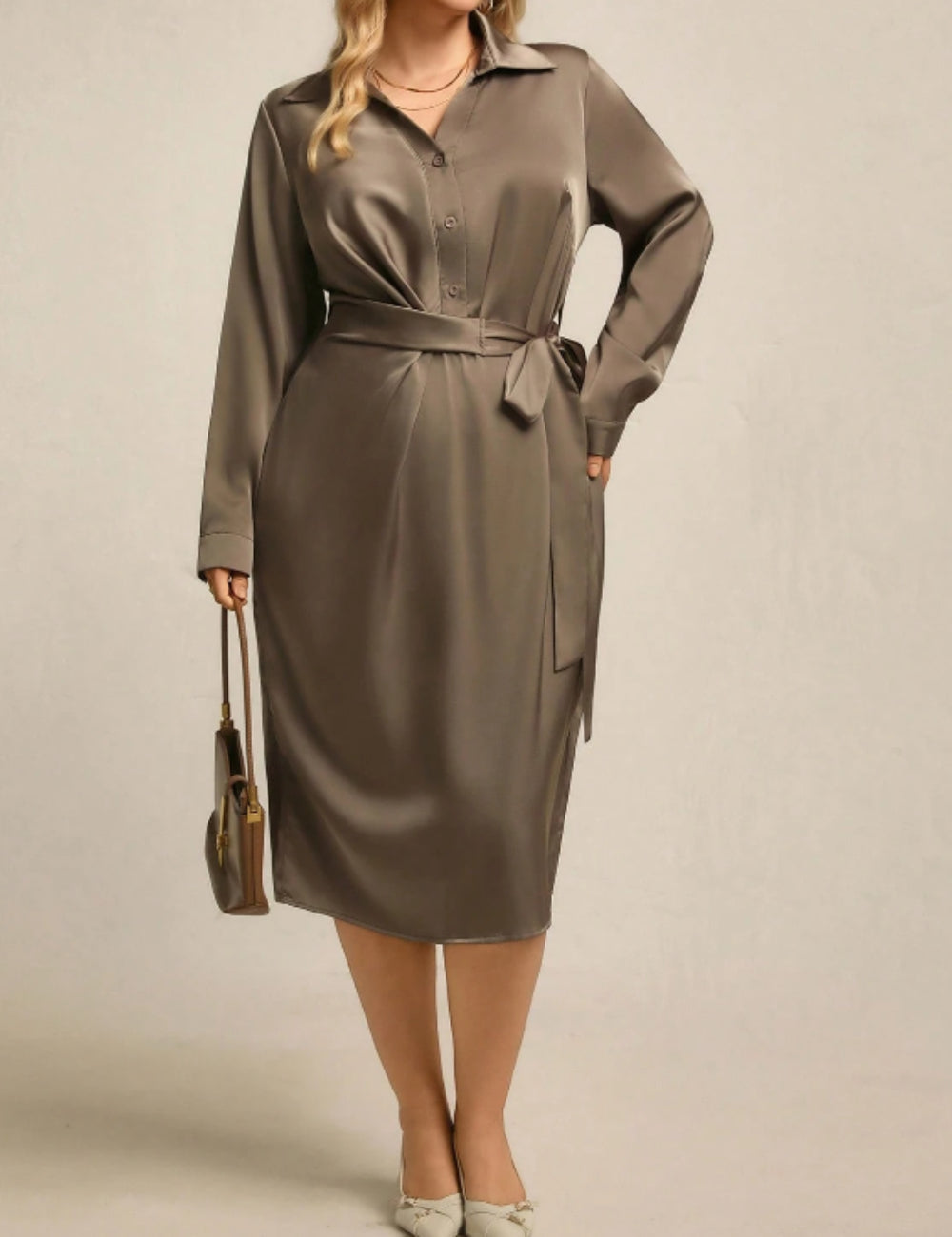 Rochie maxi Shein Curve+, kaki