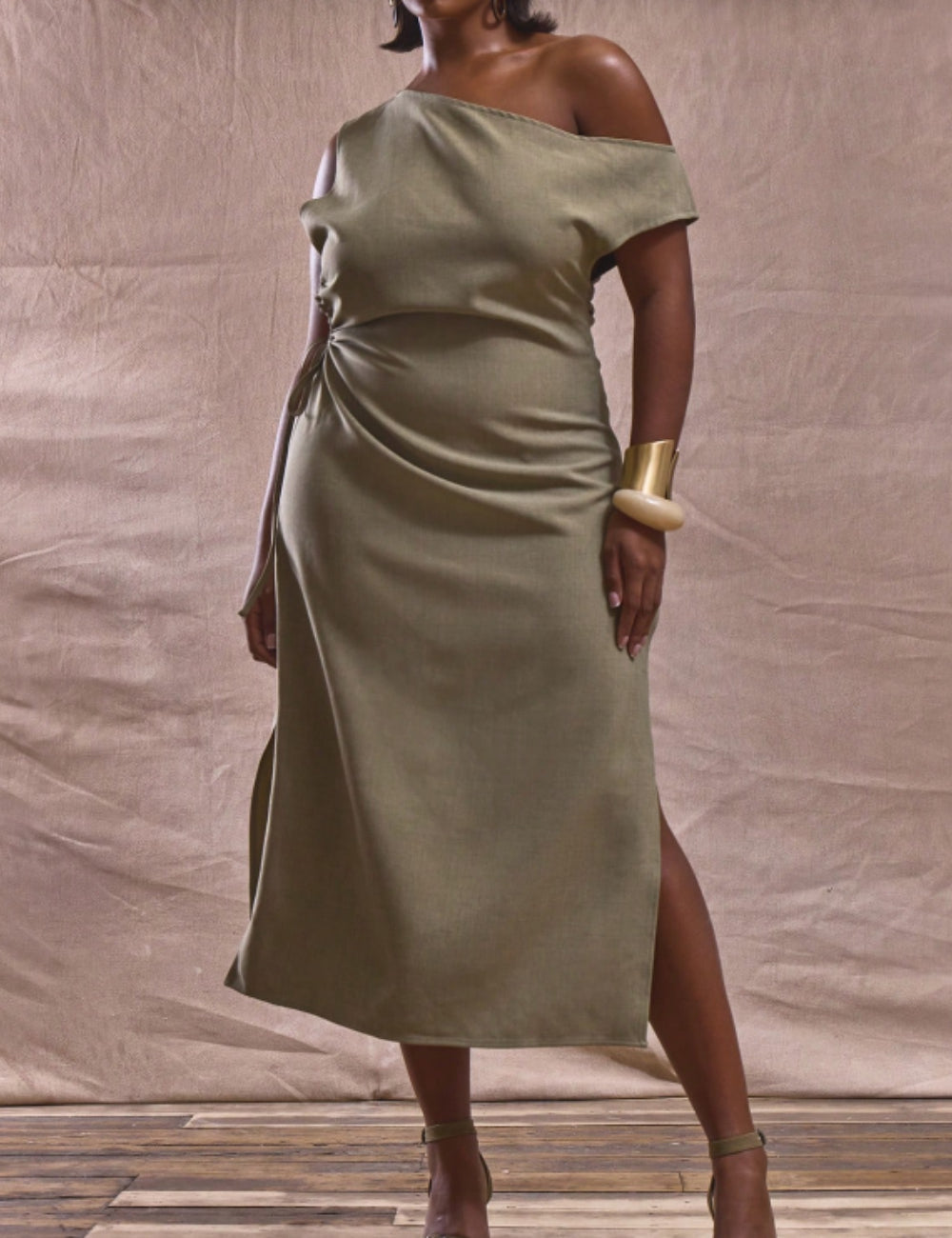 Rochie maxi Shein Curve+, kaki