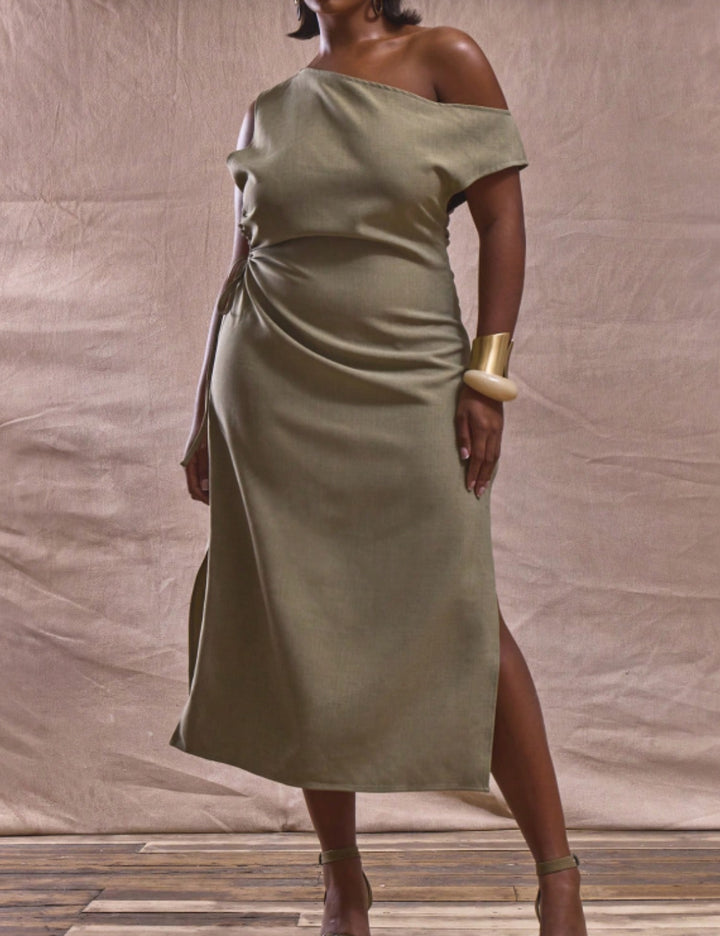 Rochie maxi Shein Curve+, kaki