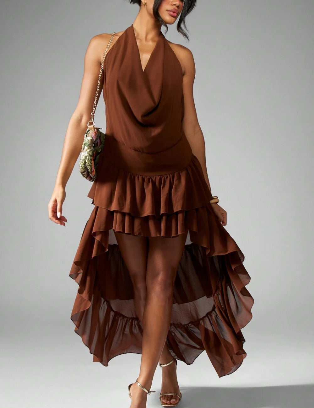 Shein Missguided maxi ruha, barna