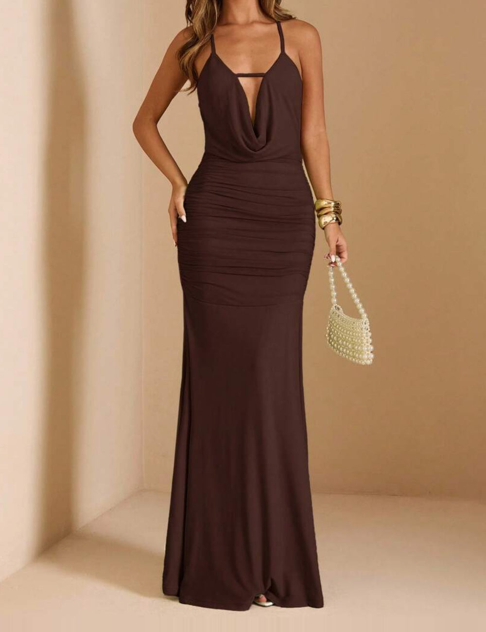 Shein maxi ruha, barna