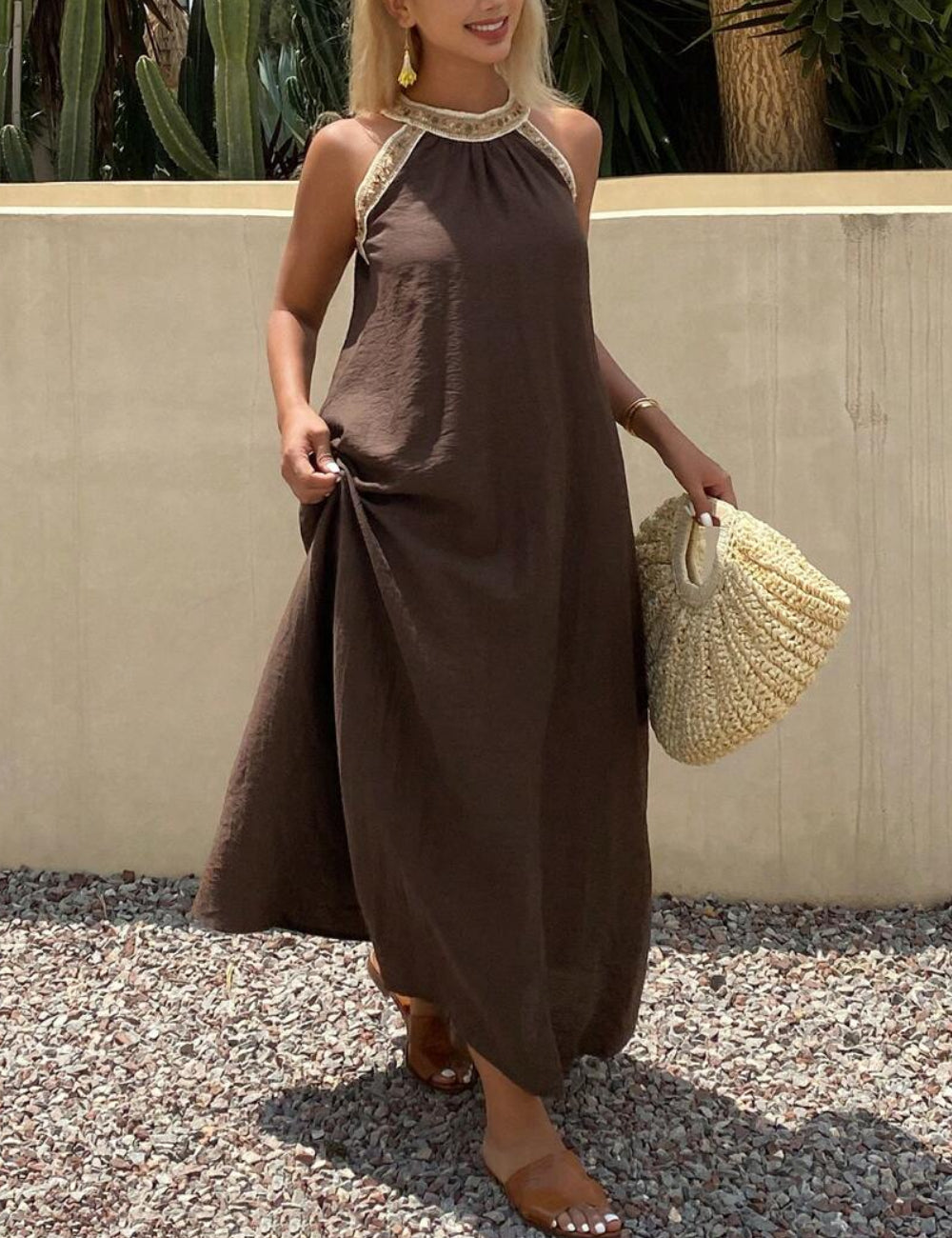 Shein DAZY maxi ruha, barna