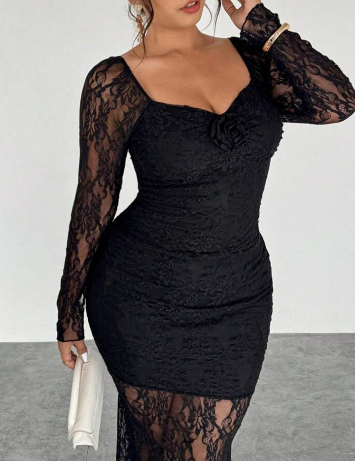 Shein Curve+ maxi ruha, fekete