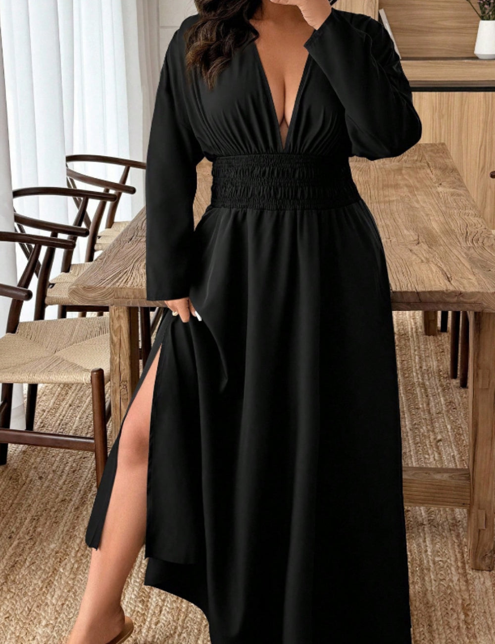 Shein Curve+ maxi ruha, fekete