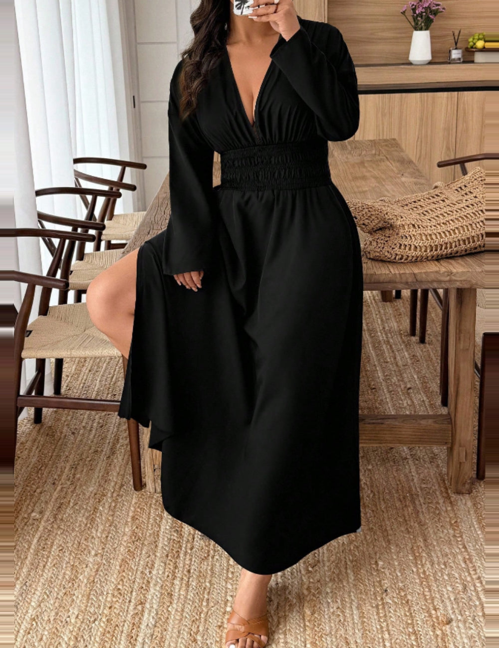 Shein Curve+ maxi ruha, fekete