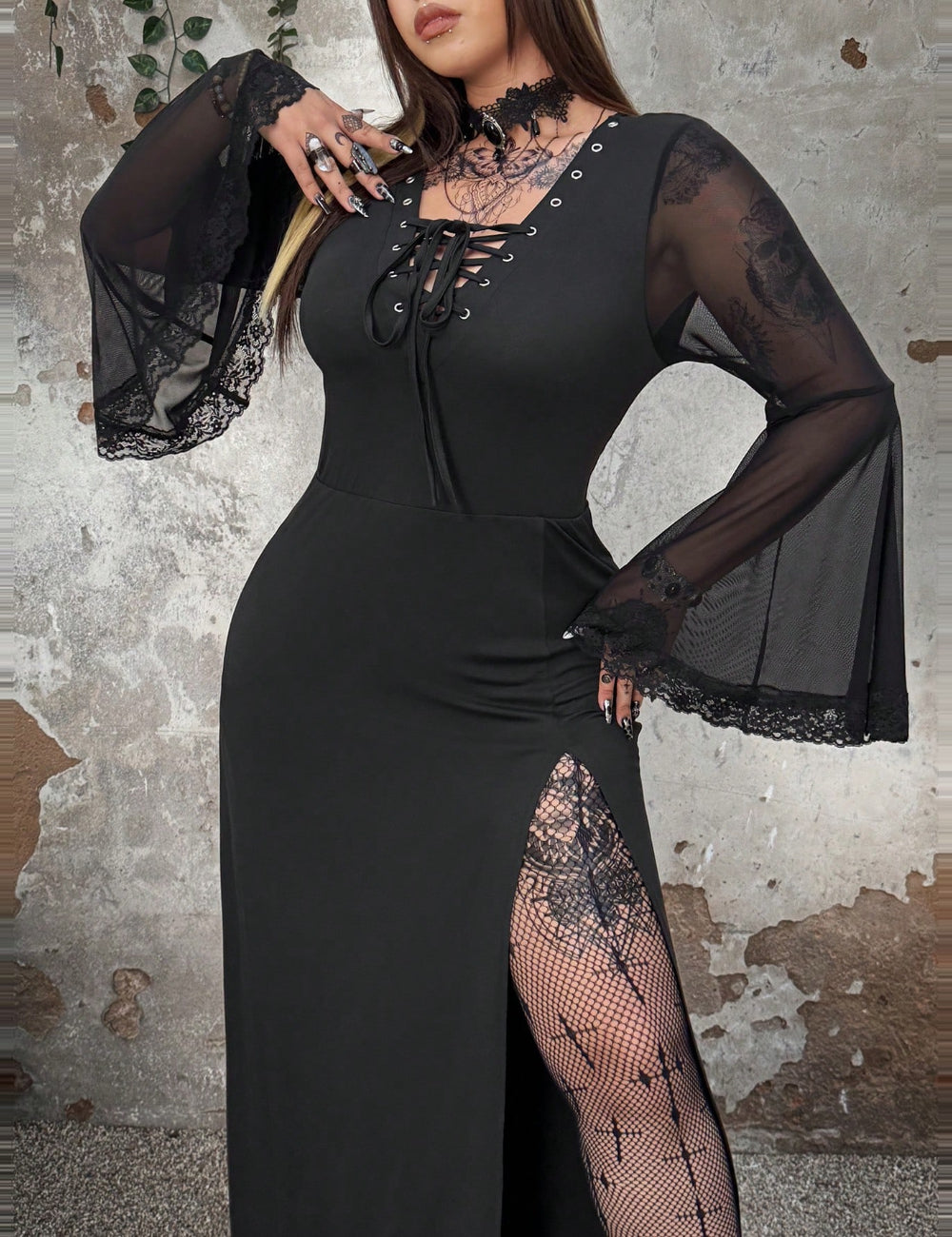 Shein Curve+ maxi ruha, fekete