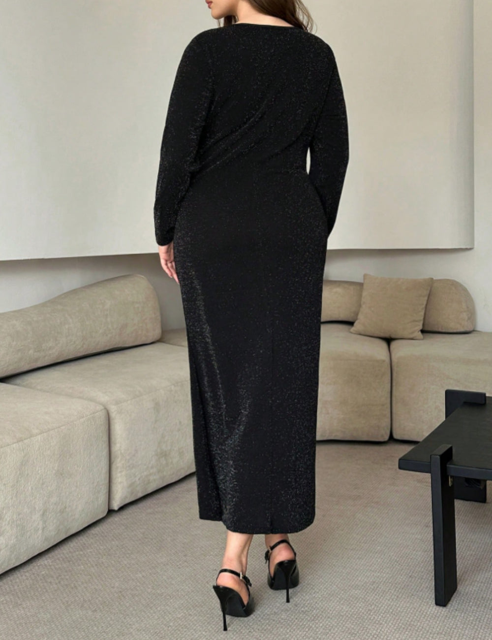 Shein Curve+ maxi ruha, fekete