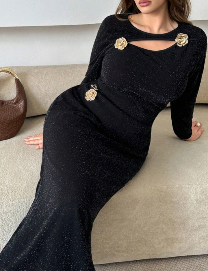 Shein Curve+ maxi ruha, fekete