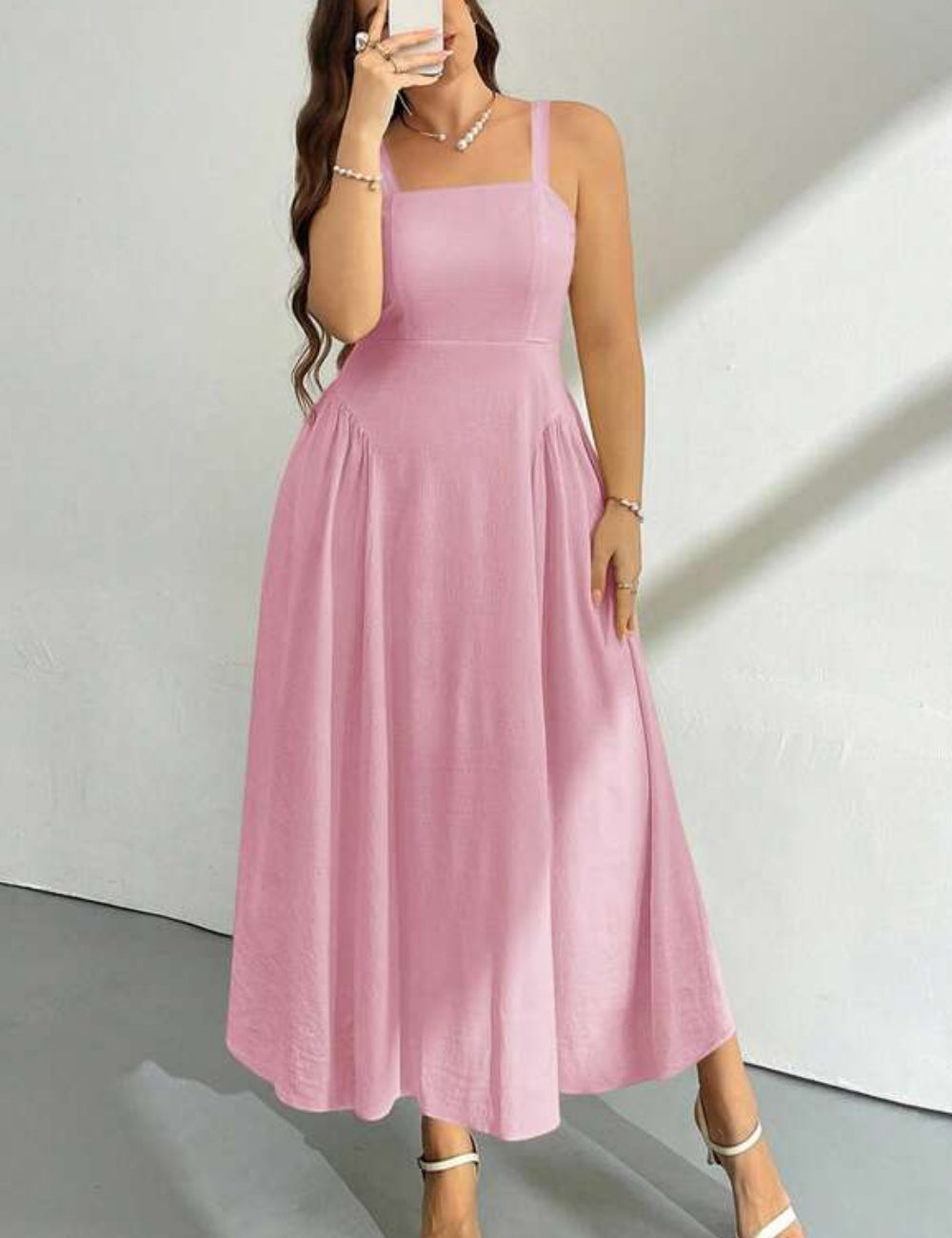 Shein Curve+ maxi ruha, rózsaszín
