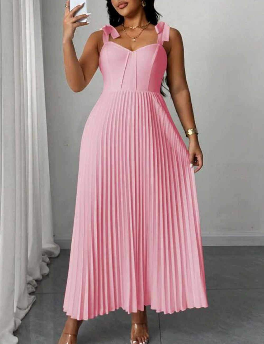 Shein Curve+ maxi ruha, rózsaszín