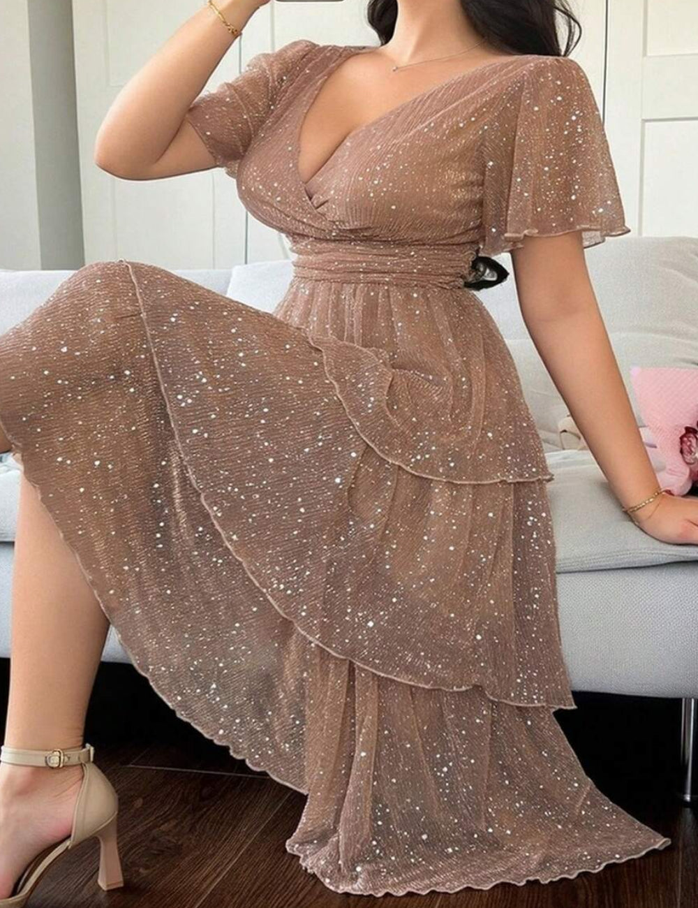 Rochie maxi Shein Curve+, roz