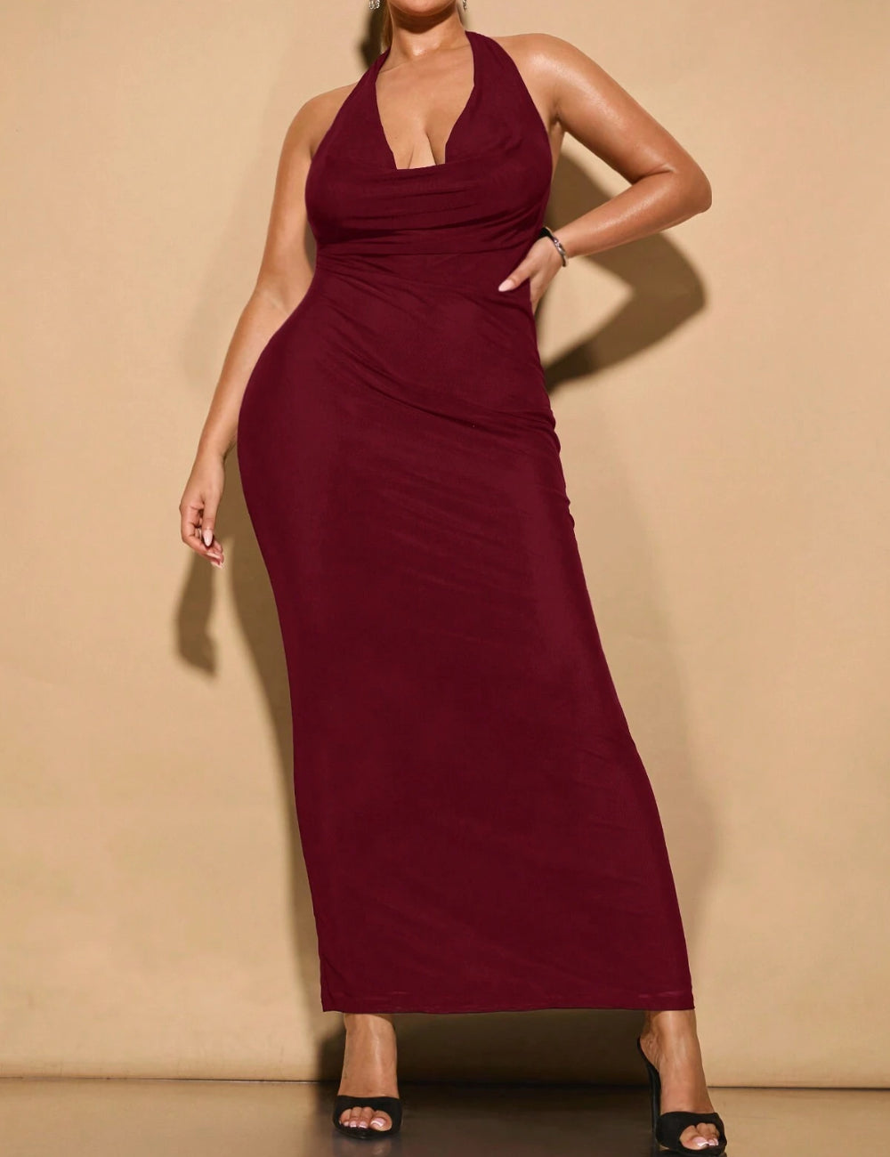 Shein Curve+ maxi ruha, bordó