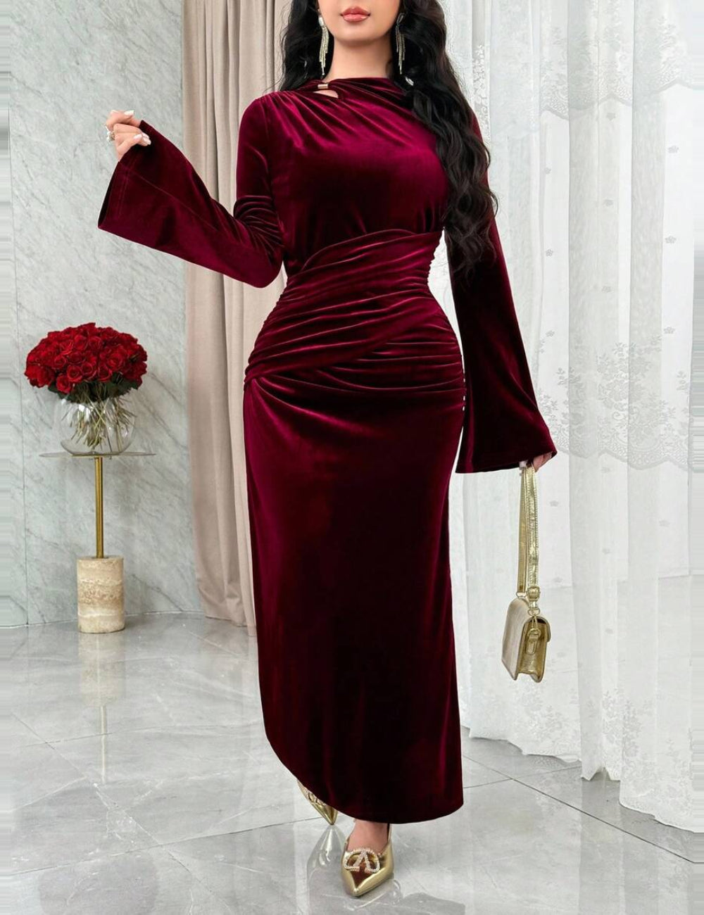 Shein maxi ruha, bordó