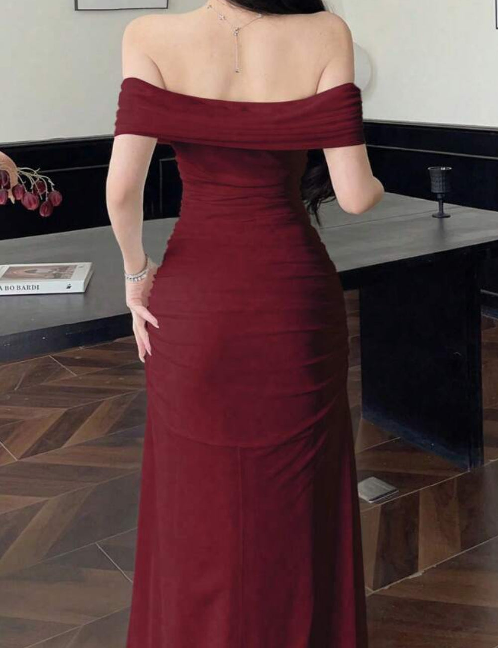 Shein maxi ruha, bordó